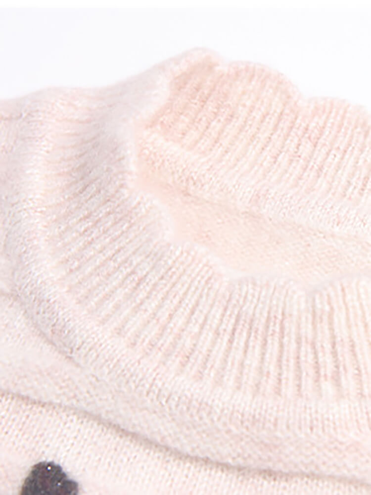 Kids Light Beige Cashmere Sweater with Yellow Floral Embroidery